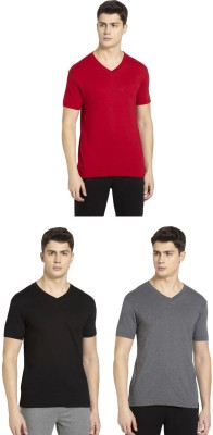 JOCKEY Solid Men V Neck Black, Grey, Red T-Shirt