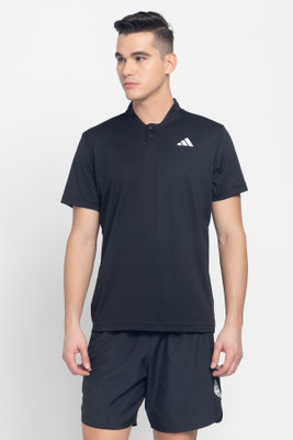 ADIDAS Printed Men Polo Neck Black T-Shirt