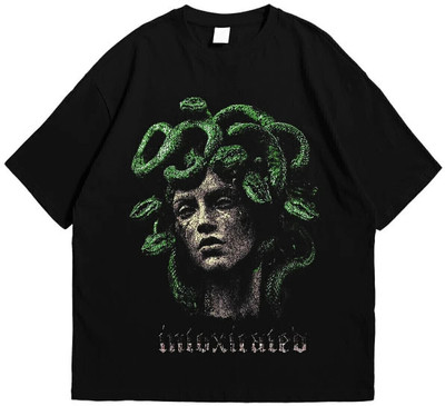 inblak Graphic Print Men Round Neck Reversible Black T-Shirt