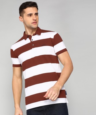 French Connection Striped Men Polo Neck Blue T-Shirt