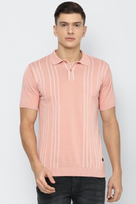 LOUIS PHILIPPE Striped Men Polo Neck Pink T-Shirt