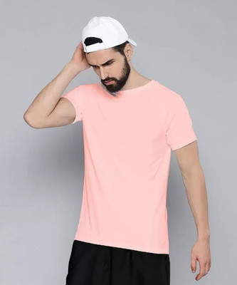 Pavis Solid Men Round Neck Pink T-Shirt