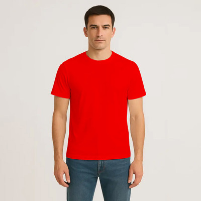 Wanglet Solid Men Round Neck Red T-Shirt
