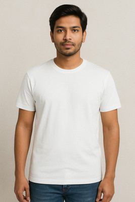 BUNEX Solid Men Round Neck White T-Shirt