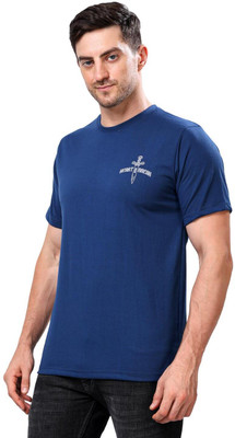 WEEVZ Printed Men Round Neck Navy Blue T-Shirt