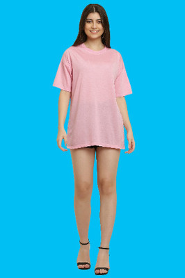 The Unicharm Solid Women Round Neck Pink T-Shirt