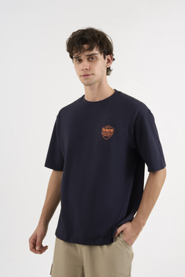 DCYPHR Graphic Print Men Round Neck Navy Blue T-Shirt