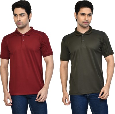 RAPL BHARAT Solid Men Polo Neck Maroon T-Shirt