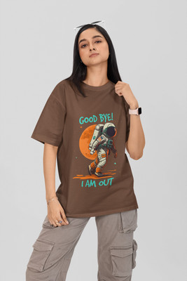 Stylewill Graphic Print Women Round Neck Brown T-Shirt