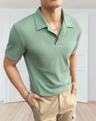 TAZO Solid Men Polo Neck Green T-Shirt