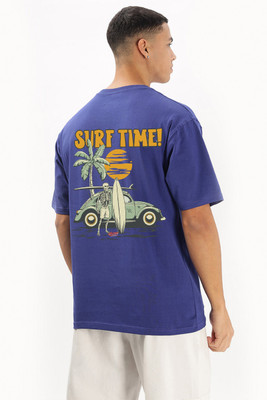 BDSQUARE Graphic Print Men Round Neck Blue T-Shirt