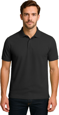 BENKNDIA Solid Men Polo Neck Black T-Shirt