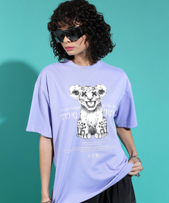 Tokyo Talkies Printed Women Round Neck Purple T-Shirt