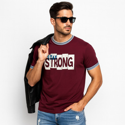 zinpand Typography, Graphic Print Men Round Neck Maroon T-Shirt