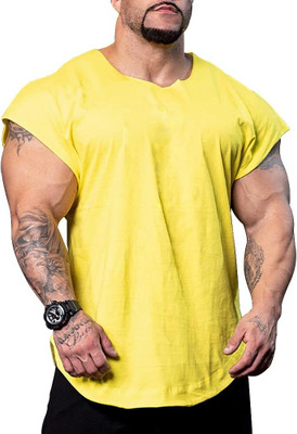 DC FLY Solid Men Round Neck Yellow T-Shirt
