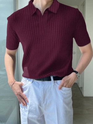 Leriya Fashion Self Design Men Polo Neck Purple T-Shirt