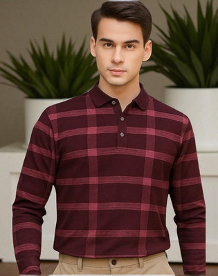 TrendShaper Printed Men Polo Neck Maroon T-Shirt