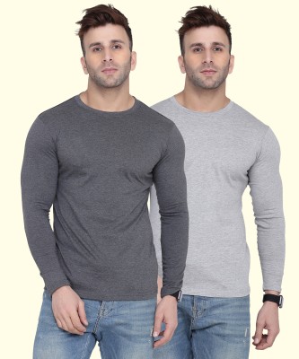 Kroptee Solid Men Round Neck Black, Grey T-Shirt