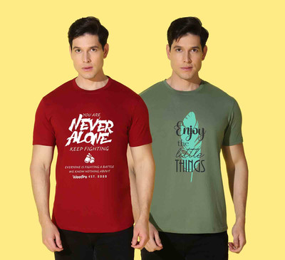 WOOSTRO Printed Men Round Neck Red, Green T-Shirt