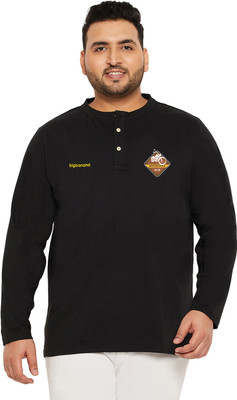 bigbanana Solid Men Henley Neck Black T-Shirt