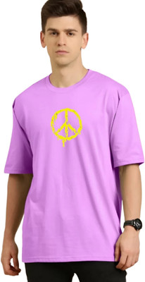 Be Crazyy Printed Men Round Neck Purple T-Shirt