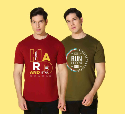 WOOSTRO Typography Men Round Neck Green, Red T-Shirt