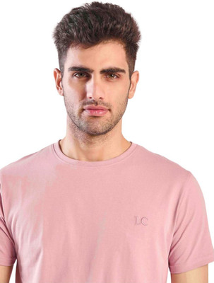 LONDON COLORS Solid Men Round Neck Pink T-Shirt