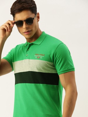 The Indian Garage Co. Colorblock Men Polo Neck Green T-Shirt