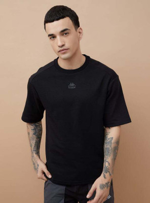 Kappa Solid Men Round Neck Black T-Shirt