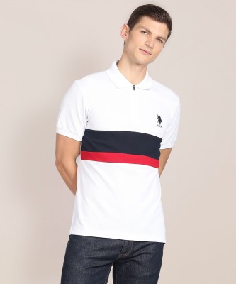 U.S. POLO ASSN. Colorblock Men Polo Neck White T-Shirt