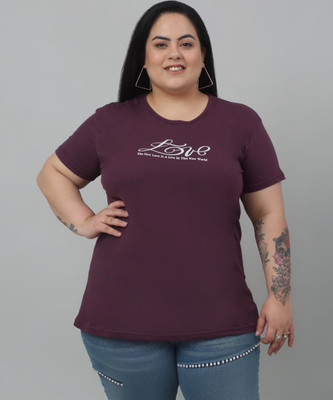 Trend Level Printed, Typography Women Round Neck Purple T-Shirt