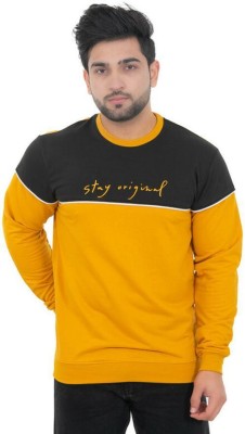 E-MAX Printed, Colorblock Men Round Neck Yellow T-Shirt