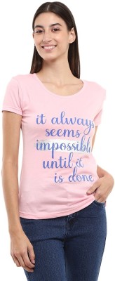 V-MART Typography Women Round Neck Pink T-Shirt