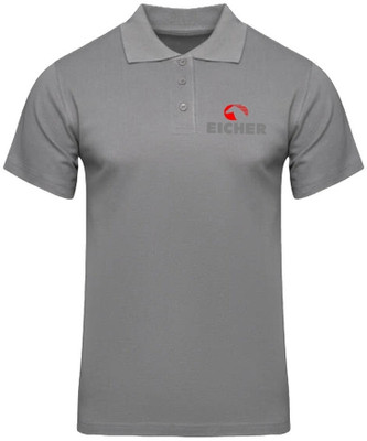 PrintHolic Solid Men Polo Neck Grey T-Shirt