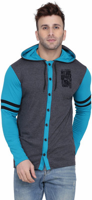 GEUM Typography Men Hooded Neck Grey, Light Green T-Shirt