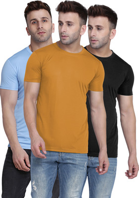 TQH Solid Men Round Neck Yellow, Light Blue, Black T-Shirt