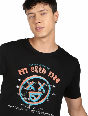 FLYING MACHINE Typography Men Round Neck Black T-Shirt