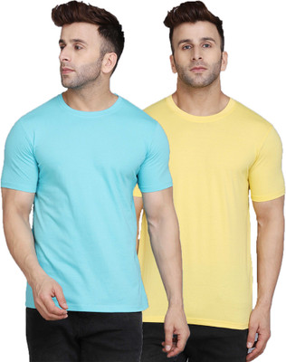SLOWLORIS Solid Men Round Neck Multicolor T-Shirt