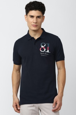 VAN HEUSEN Printed Men Polo Neck Dark Blue T-Shirt