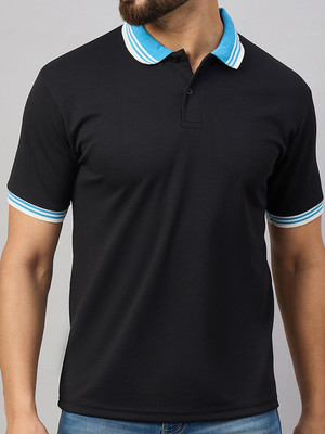 SINDHIGARMENT Solid Men Polo Neck Black T-Shirt
