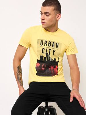 LEE Graphic Print, Printed, Typography Men Round Neck Yellow T-Shirt
