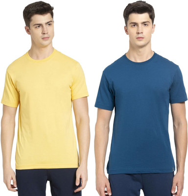 JOCKEY Solid Men Round Neck Yellow, Blue T-Shirt