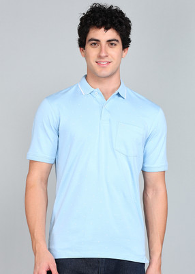 PETER ENGLAND Printed Men Polo Neck Blue T-Shirt