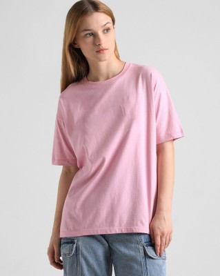 PP TRENDS Solid Women Round Neck Pink T-Shirt