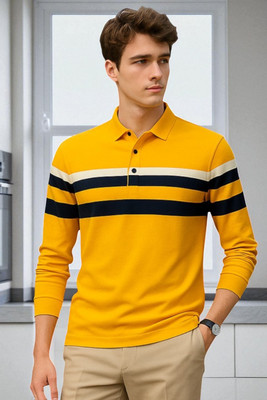 Bolderift Solid Men Polo Neck Yellow T-Shirt