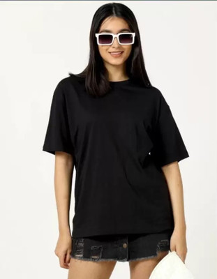 UNICONIC Solid Women Round Neck Black T-Shirt