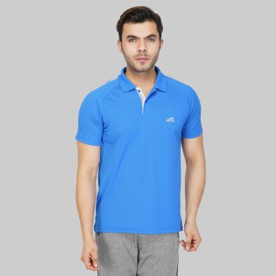 VECTOR X Striped Men Polo Neck Blue T-Shirt