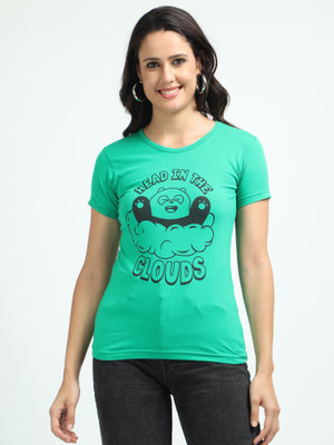 Fleximaa Typography Women Round Neck Light Green T-Shirt