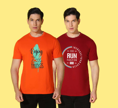 WOOSTRO Printed, Solid Men Round Neck Multicolor T-Shirt