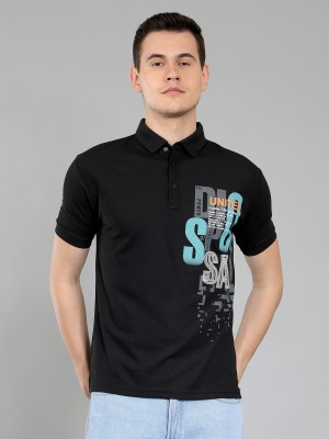 METRONAUT Printed Men Polo Neck Black T-Shirt